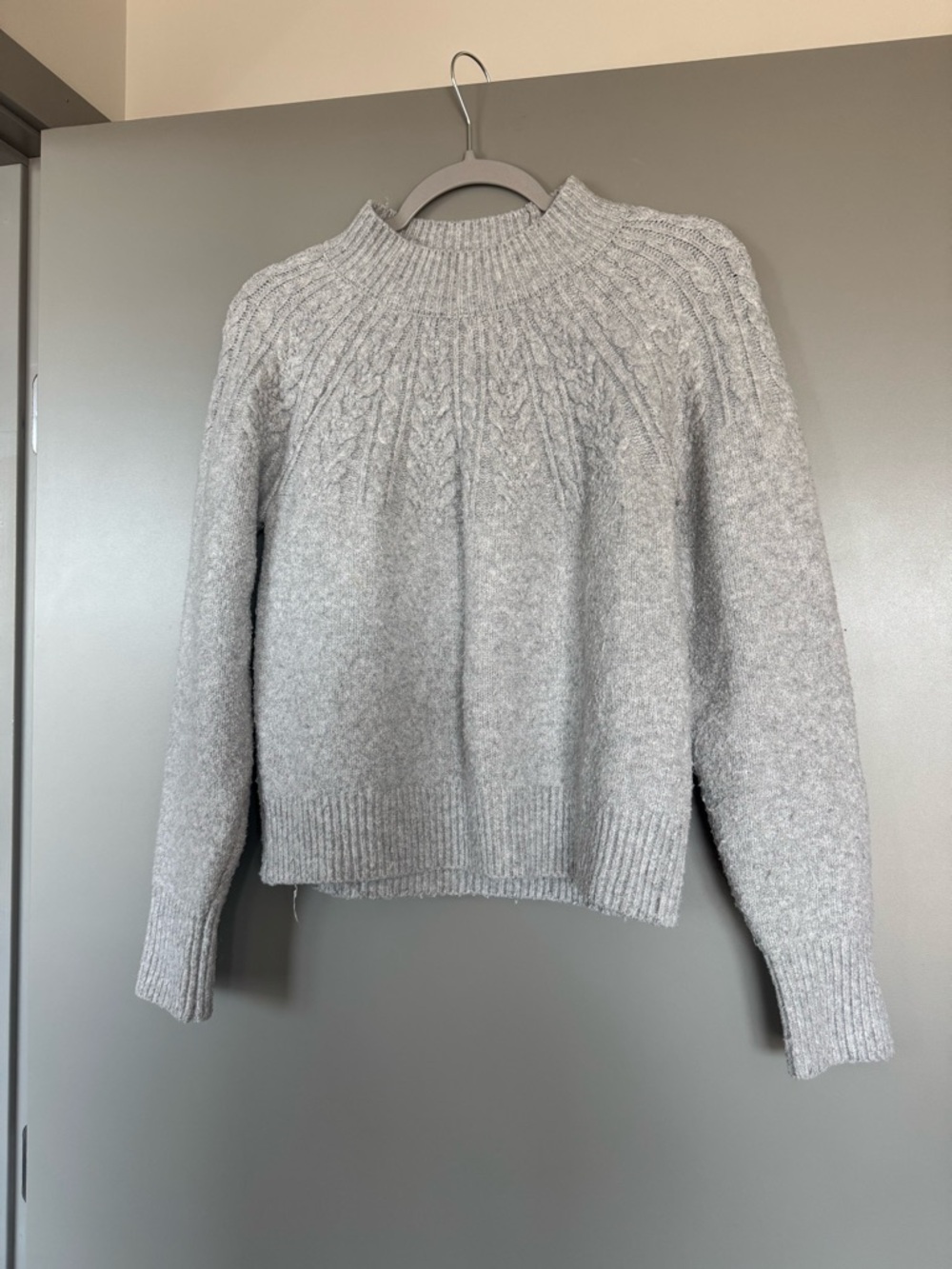 Joie Light Gray Cable Yoke Turtleneck Sweater